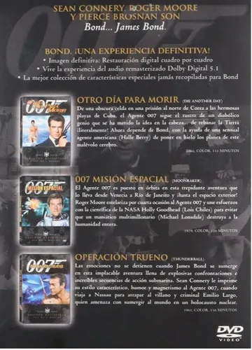 Vista 2 de James Bond 007 Sean Connery Roger Moore Pierce Brosnan DVD Collection Volume 4 - Die Another Day Moonraker Thunderball Spanish Artwork