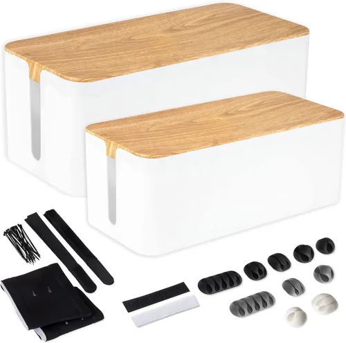 Vista 10 de Iron Forge Cable Caja de organización de cables, paquete de 2 – Organizador de cables blanco y protector para cables, regletas de alimentación