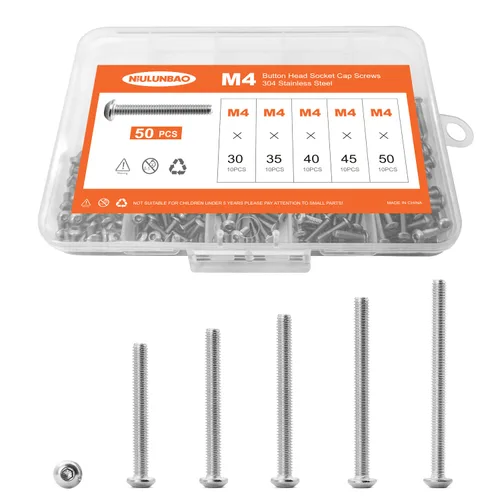 Vista 19 de Tornillos de cabeza de botón M3 x 4 mm, 6 mm, 8 mm, 10 mm, 12 mm, tornillos de cabeza de botón, acero inoxidable 304, totalmente roscado, unidad
