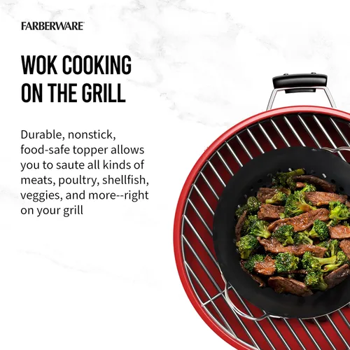 Vista 5 de Farberware Mini wok redondo antiadherente para barbacoa, 8 pulgadas, negro
