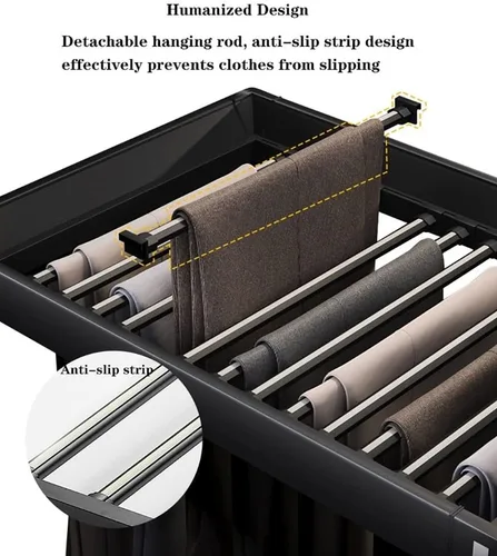 Vista 6 de Estante extraíble para pantalones, organizador de ropa, organizador de ropa, estante de armario, estante multifuncional ajustable, ahorro de espacio
