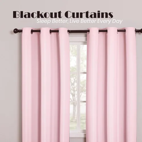 Vista 2 de Cortinas opacas para oscurecer la habitación, con aislamiento térmico, cortinas opacas con ojales para puertas y ventanas de poliéster
