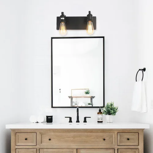 Vista 7 de 2 luces de tocador de baño, moderno aplique de pared industrial negro con enchufes ajustables para dormitorio, sala de estar, pasillo, cocina