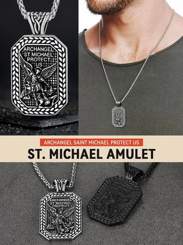 Vista 3 de FaithHeart Saint Michael Necklace, Stainless Steel18K Gold Plated St Michael the Archangel Pendant Amulet for Men Women with Gift Packaging