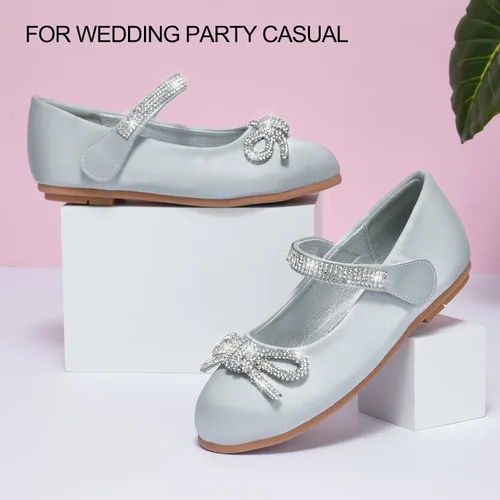 Vista 5 de SIMANLAN Zapatos de vestir para niñas con flores, zapatos de princesa Mary Jane, zapatos de ballet para niños pequeños y grandes, zapatos elegantes