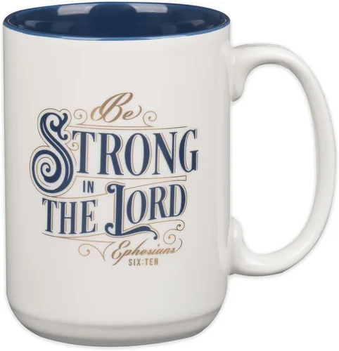 Vista 9 de Christian Art Gifts Taza grande de cerámica inspiradora con escritura bíblica para café y té para hombres: Versículo bíblico que anima al hombre