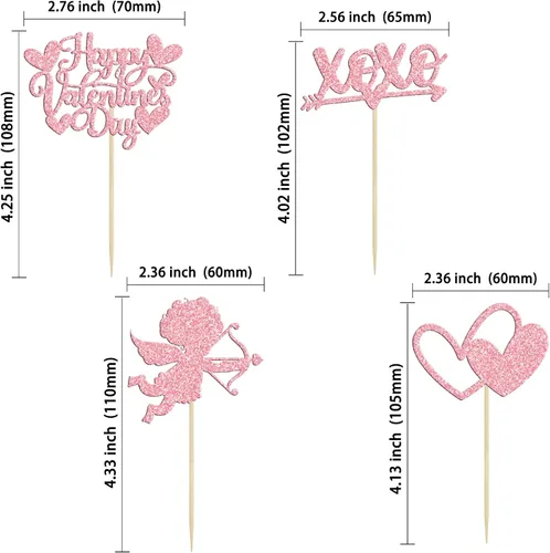 Vista 9 de Ephlyn 24 adornos para cupcakes con purpurina para el día de San Valentín, dulce amor, corazón, día de San Valentín, decoración para cupcakes