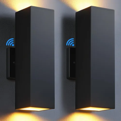 Vista 9 de SHIMR Luces de pared para exteriores modernas al atardecer al amanecer, aplique exterior cuadrado negro mate con bombillas incluidas, iluminación