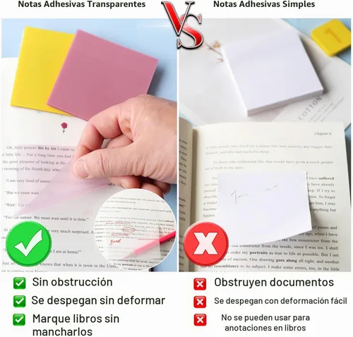 Vista 3 de ENLUOM 400 hojas de notas adhesivas transparentes de colores, notas adhesivas translúcidas de 3 x 3 pulgadas, nota autoadhesiva transparente pastel