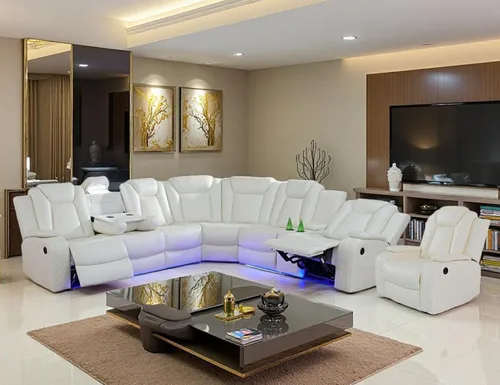 Vista 19 de Juego de sofá modular reclinable eléctrico con luz LED, sofás seccionales de cuero, juegos de muebles de sala de estar, modernos juegos de sofá