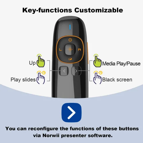Vista 9 de Norwii N86s - Clicker ergonómico de presentación inalámbrico para pantalla LED LCD TV con puntero digital, Air Mouse Presentation Clicker