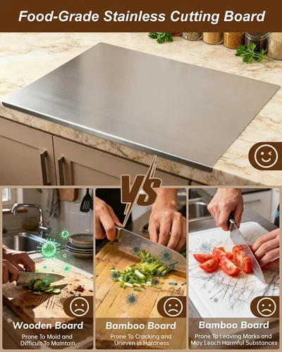 Vista 2 de Tabla de cortar de acero inoxidable 304 para cocina - Tabla de pan grande en forma de L, tabla de cortar de doble cara para hornear, tabla de cortar