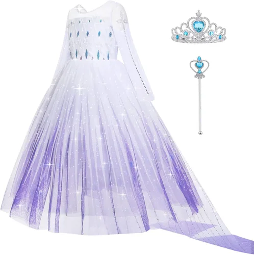 Vista 9 de AOMIG Disfraz de princesa para fiesta de cumpleaños, disfraz de lujo de reina para niñas con varita de corona