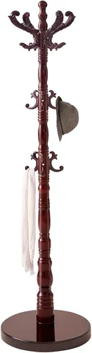 Vista 12 de ZOZOE Percheros, Perchero de madera maciza de pie con 14 ganchos, soporte de perchero con base redonda resistente, soporte de árbol de abrigos