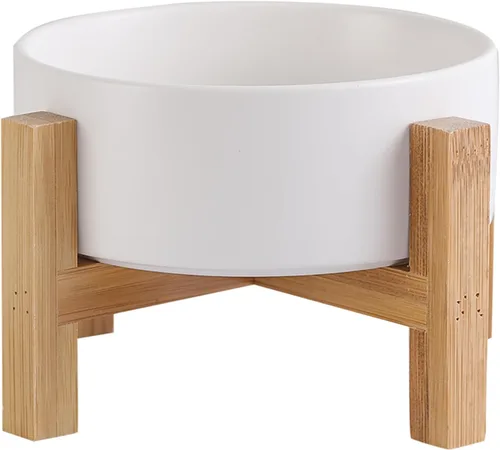 Vista 13 de Cuenco elevado de cerámica para gatos - Cuenco de comida para gatos con soporte de bambú - Plato elevado de comida para perros para cachorros - Verde