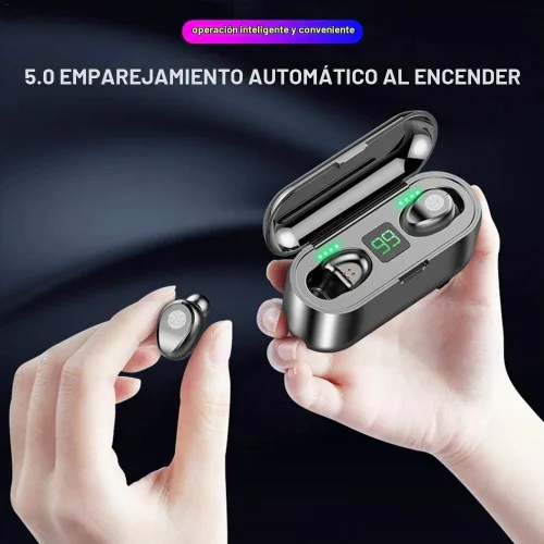 Vista 4 de Auriculares inalámbricos Bluetooth con control táctil, mini F9 5.0 TWS IPX5 impermeable táctil inalámbrico estéreo auricular Bluetooth, mini