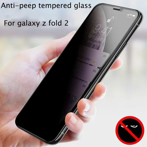Vista 6 de Paquete de 2 protectores de pantalla de vidrio templado de privacidad diseñados para Samsung Galaxy Z Fold 2, protector de pantalla resistente a