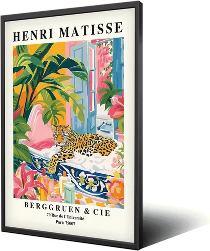 Vista 13 de Divertido perro baño pared arte Henri Matisse habitación estética retro rosa decoración Dachshund en la bañera lienzo pintura impresión obras