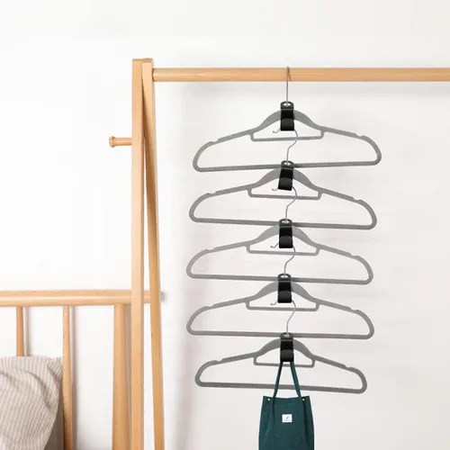 Vista 8 de 150 ganchos para colgar ropa, clips extensores de plástico resistente, ganchos de conexión de terciopelo, ganchos de suspensión en cascada para 150