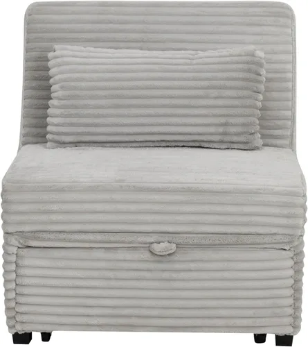 Vista 7 de Powell McCory - Sofá cama extensible tapizado de pana gris claro con almohada