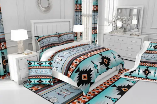 Vista 4 de Erosebridal Juego de funda de edredón estilo bohemio occidental tamaño individual, diseño de vaca atrapasueños del suroeste, juego de ropa de cama