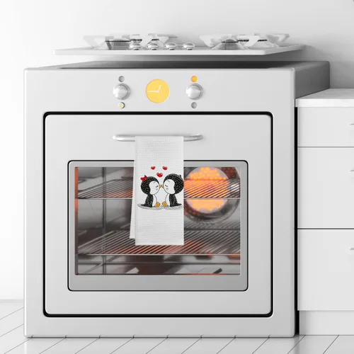 Vista 3 de Dos bonitos pingüinos besando enamorados, toallas de baño, toallas de ducha, encantadoras toallas decorativas de pingüino, toallas de mano, paños