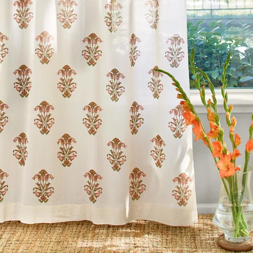 Vista 27 de Panel de cortina transparente blanco y dorado con alzapaños, 100% gasa de algodón, con pestaña superior o bolsillo para barra para decoración
