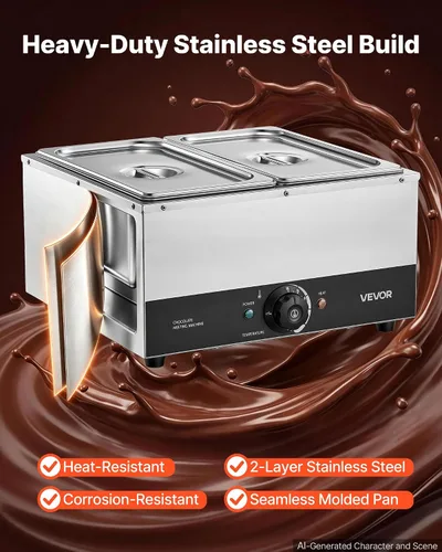 Vista 5 de VEVOR Chocolate Melting Machine, 2 Tanks 17.6 Lbs Choc Commercial Melter