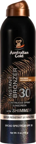 Vista 10 de Australian Gold - Protector solar en aerosol continuo con bronceador instantáneo SPF 15, brillo inmediato y secado rápido, amplio espectro