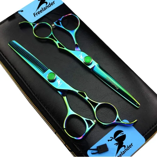 Vista 10 de Tijeras de corte de pelo, 6.0 pulgadas negras profesionales japón 440C tijeras de corte de pelo – peluquería de mezcla/adelgazamiento/texturización