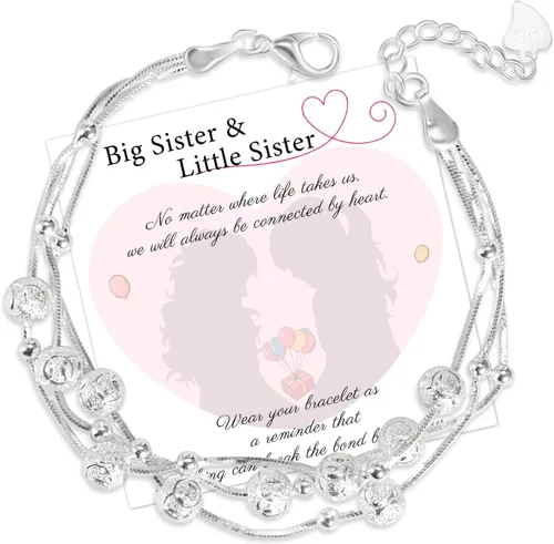 Vista 4 de Pulsera con dijes de plata de ley 925 de FANCIBAND para mujer, pulsera de cadena de plata delicada ajustable con cuentas, joyería simple, regalos