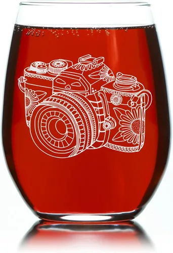 Vista 4 de C M - Copa de vino sin tallo para cámara, 17 oz - Regalo temático de cámara para hombres y mujeres - Fotógrafos