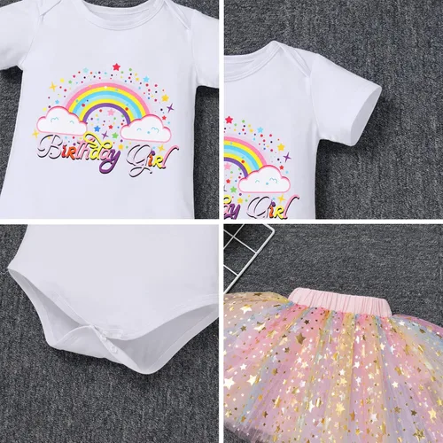 Vista 5 de IDOPIP Conjunto de 5 piezas de ropa para bebé con diseño de arco iris para 1er 2 3 cumpleaños para niña, Rosa - Arco iris