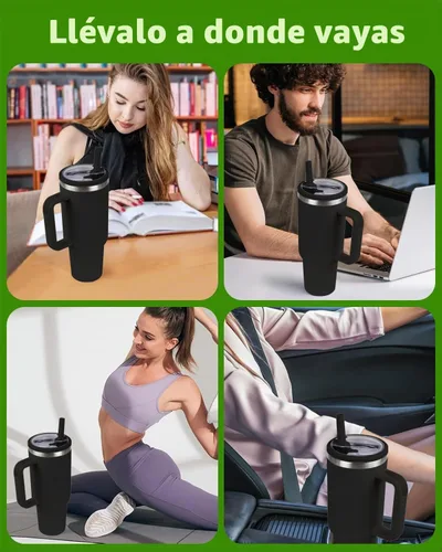 Vista 7 de Tapa de repuesto con popote abatible compatible con vaso Stanley de 40 onzas, paquete de 2 (negro, 40 onzas)