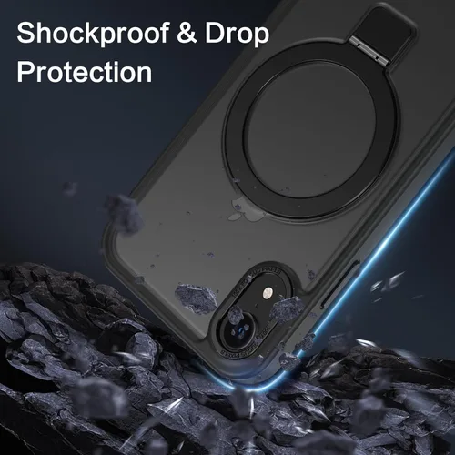 Vista 8 de DUEDUE Funda magnética para iPhone XR con soporte de anillo [compatible con Magsafe], funda protectora de cuerpo completo, delgada, a prueba de Negro