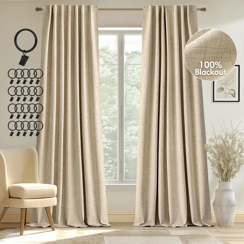 Vista 19 de MIULEE Cortinas 100% opacas de 84 pulgadas de largo de lino, cortinas y drapeados, juego de 2 paneles para dormitorio, pestaña trasera, sala