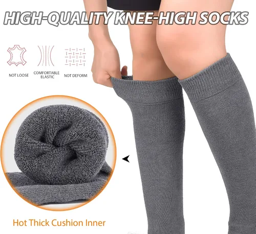 Vista 4 de Iseasoo Calcetines altos hasta la rodilla para mujer, calcetines térmicos de algodón para senderismo, invierno, regalos