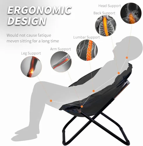 Vista 6 de Grezone Silla plegable de piel sintética, silla plegable portátil de luna suave para dormitorio, dormitorios, apartamentos, descanso, jardín y Negro