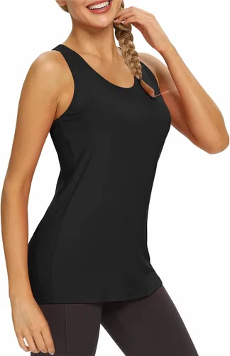 Vista 4 de Mippo Camiseta larga de entrenamiento para mujer, espalda cruzada, atlética, yoga, gimnasio, camiseta deportiva de tenis