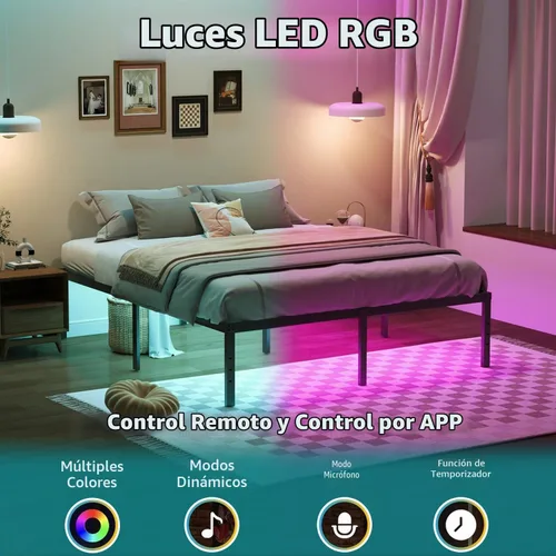 Vista 2 de YORMDMO Marco de Cama King, Marco de Cama de 14 Pulgadas con Luces LED, Marco de Cama de Plataforma de Metal King, Fácil Montaje, No Necesita