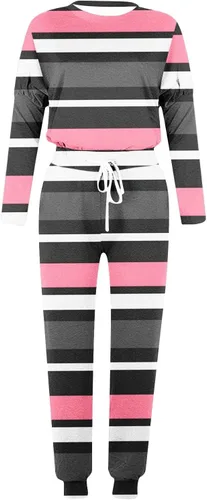 Vista 4 de Conjunto de dos piezas para mujer, manga larga, cuello redondo, sudadera y pantalones largos, traje de chándal pequeño