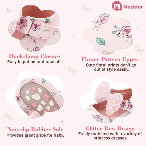 Vista 5 de Meckior - Zapatos de vestir para bebé y la princesa niña, hechos a mano, para niños y niñas, de cuero sintético, antideslizante, para cuna