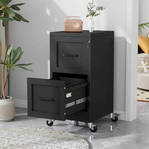 Vista 8 de 2 Drawer File Cabinet with Lock, Small Filing Cabinet for Home Office Negro
