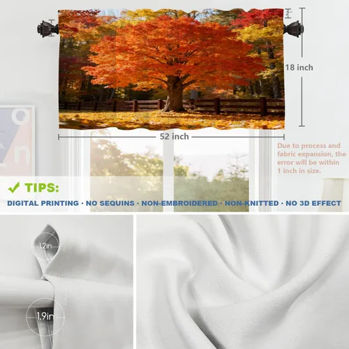 Vista 340 de Shrahala Orange Autumn Autumn Blackout Curtain Tiers, Fall Kitchen Valance Light Blocking Tier Drapes with Rod Pocket, 2 Pack 26 X 24 in