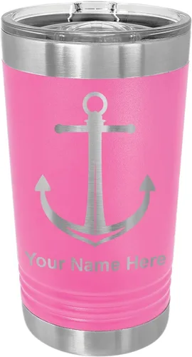 Vista 10 de LaserGram Vaso de pinta aislado al vacío de 16 onzas, ancla de barco, grabado personalizado incluido (negro)