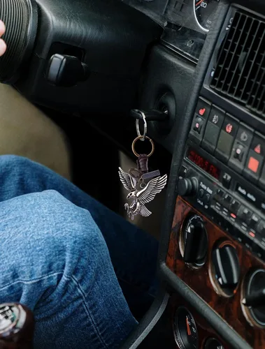Vista 3 de AuPra Llavero con diseño de pájaro, regalo para mujeres y hombres, de cuero, con diseño de búho, para el hogar, puerta de coche, llavero para niña