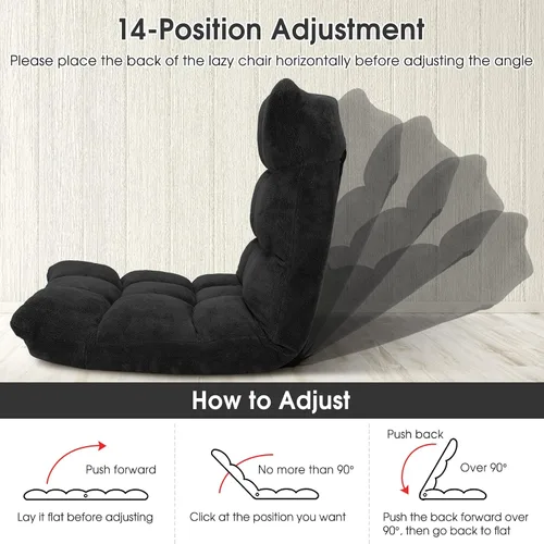 Vista 6 de KOMFOTT Silla de suelo ajustable de 14 posiciones con soporte trasero, sofá plegable acolchado para juegos para lectura, meditación, sala de estar
