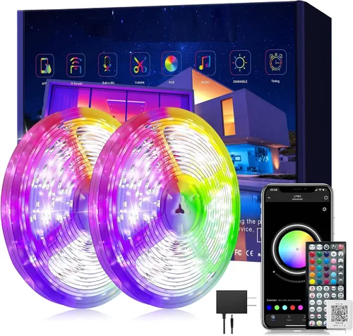 Vista 7 de Ledagic Luces LED para dormitorio de 50 pies con sincronización de música que cambian de color, tira de luces LED con control remoto y aplicación