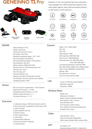 Vista 6 de Tether Titan - Robot profesional subacuático ROV AUV de 656.2 ft con cámara 4K UHD, control remoto, detección submarina para visión, grabación T1