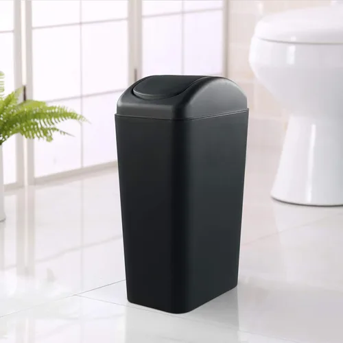 Vista 4 de Hespama Bote de basura delgado, 14L, color negro, con tapa basculante, cubo de basura para espacio estrecho